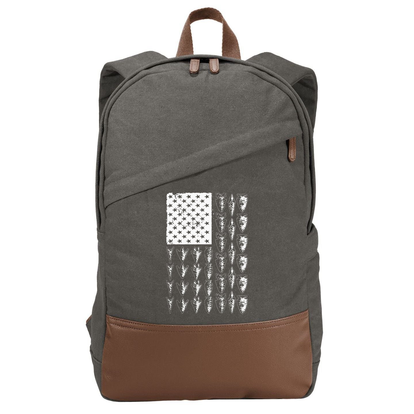 Cool Arrowhead For Men Women Bowhunt Arrow Hunting USA Flag Cotton Canvas Backpack