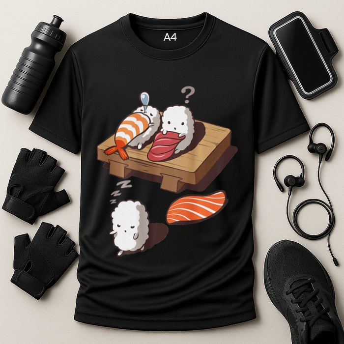 Cute And Funny Japanese Nigiri Sushi Sleepwalking Cooling Performance Crew T-Shirt