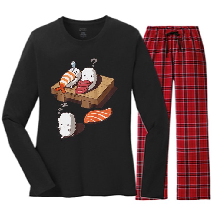 Cute And Funny Japanese Nigiri Sushi Sleepwalking Women's Long Sleeve Flannel Pajama Set 