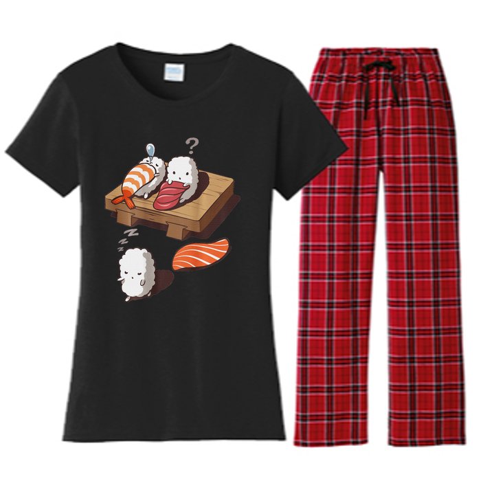 Cute And Funny Japanese Nigiri Sushi Sleepwalking Women's Flannel Pajama Set