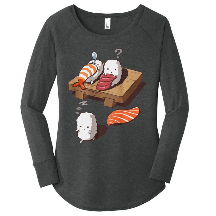 Cute And Funny Japanese Nigiri Sushi Sleepwalking Women's Perfect Tri Tunic Long Sleeve Shirt