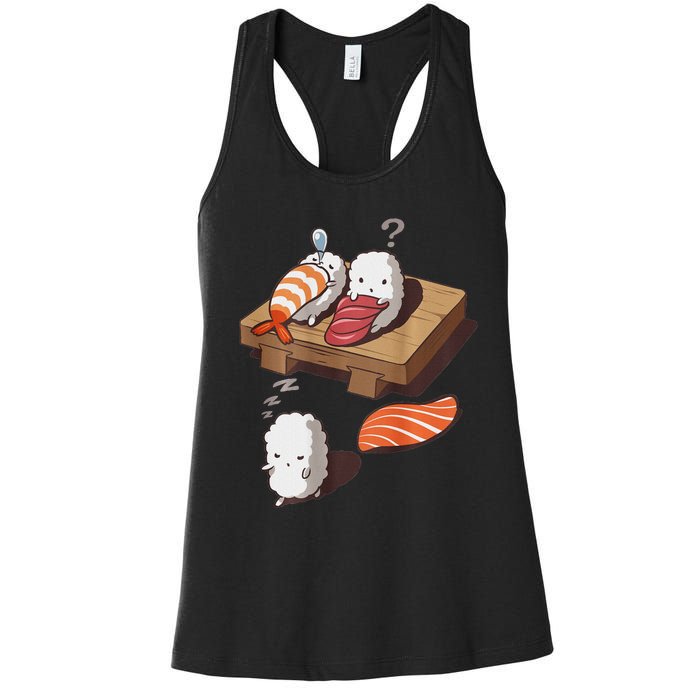 Cute And Funny Japanese Nigiri Sushi Sleepwalking Women's Racerback Tank