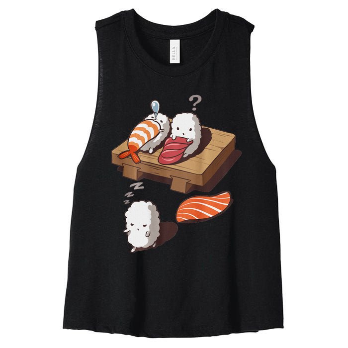 Cute And Funny Japanese Nigiri Sushi Sleepwalking Women's Racerback Cropped Tank