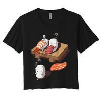 Cute And Funny Japanese Nigiri Sushi Sleepwalking Women's Crop Top Tee