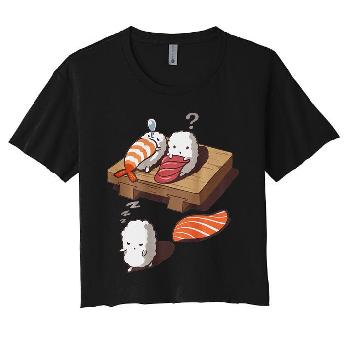 Cute And Funny Japanese Nigiri Sushi Sleepwalking Women's Crop Top Tee