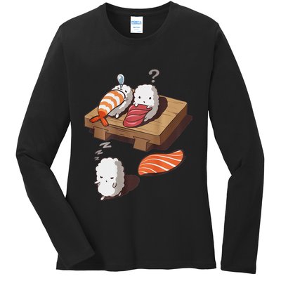 Cute And Funny Japanese Nigiri Sushi Sleepwalking Ladies Long Sleeve Shirt