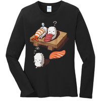 Cute And Funny Japanese Nigiri Sushi Sleepwalking Ladies Long Sleeve Shirt