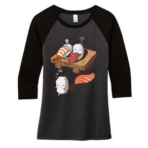 Cute And Funny Japanese Nigiri Sushi Sleepwalking Women's Tri-Blend 3/4-Sleeve Raglan Shirt