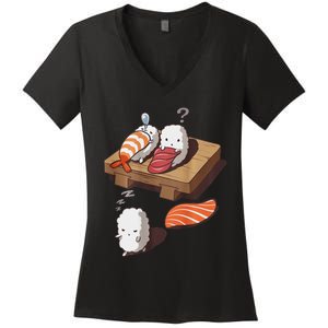 Cute And Funny Japanese Nigiri Sushi Sleepwalking Women's V-Neck T-Shirt