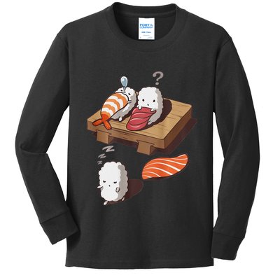 Cute And Funny Japanese Nigiri Sushi Sleepwalking Kids Long Sleeve Shirt