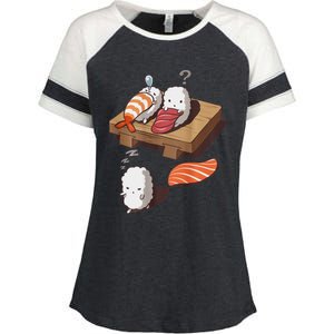 Cute And Funny Japanese Nigiri Sushi Sleepwalking Enza Ladies Jersey Colorblock Tee