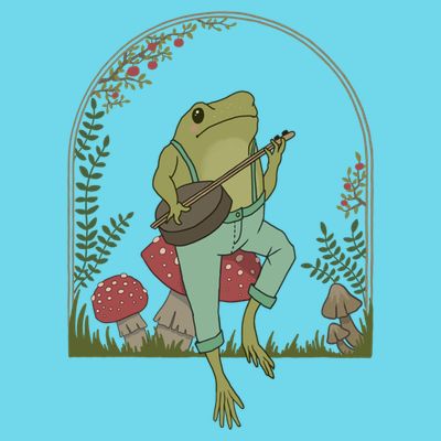 Cottagecore Aesthetic Frog Playing Banjo On Mushroom Cute Gift T-Shirt