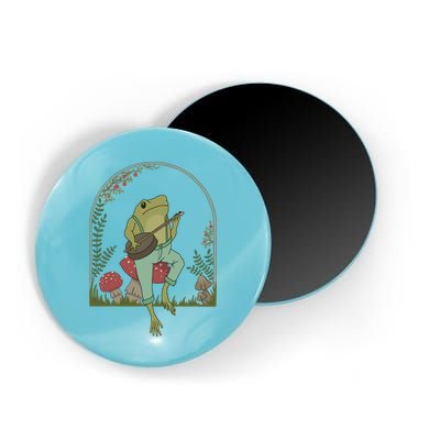 Cottagecore Aesthetic Frog Playing Banjo On Mushroom Cute Gift Magnet