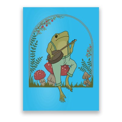 Cottagecore Aesthetic Frog Playing Banjo On Mushroom Cute Gift Poster