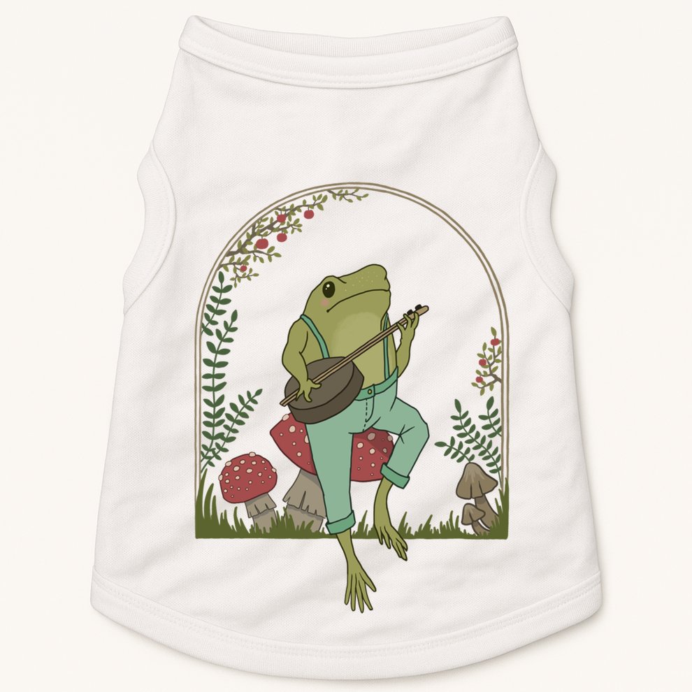 Cottagecore Aesthetic Frog Playing Banjo On Mushroom Cute Gift Doggie Tank