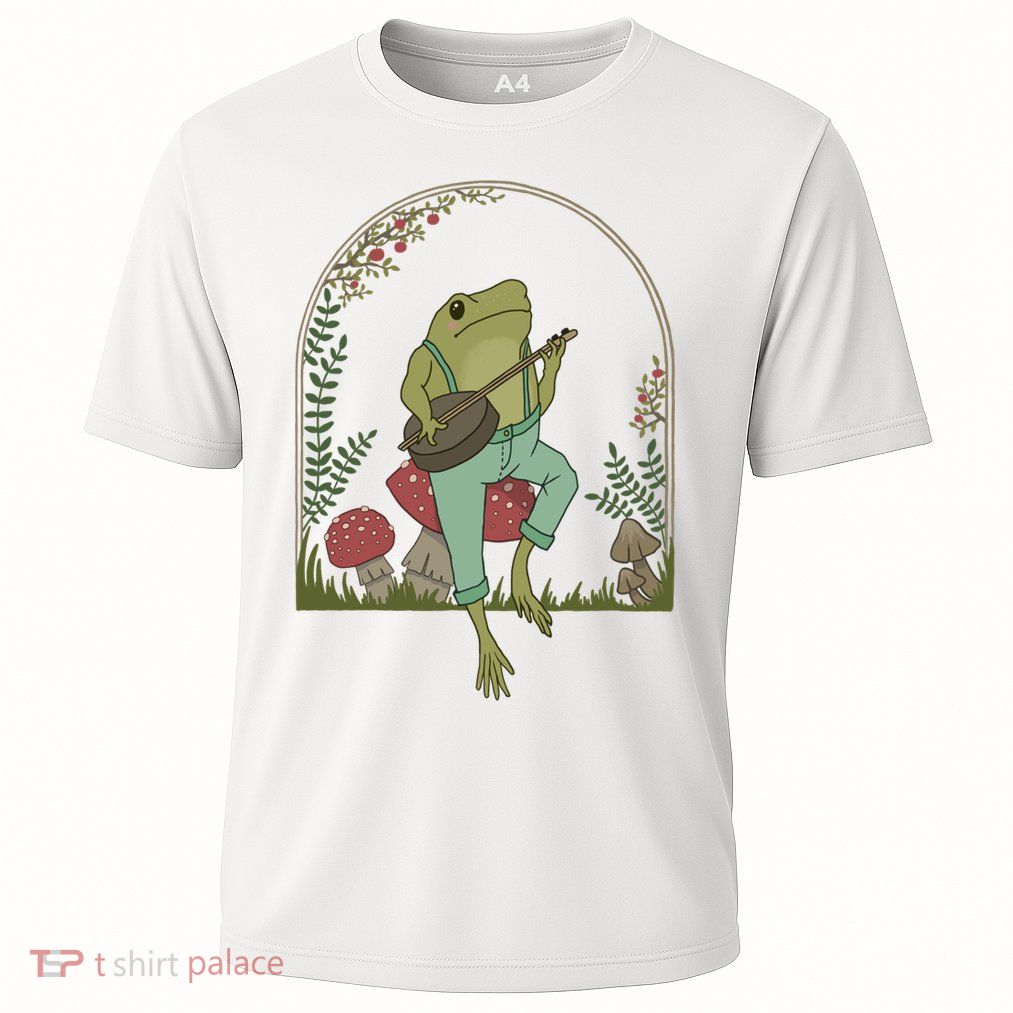 Cottagecore Aesthetic Frog Playing Banjo On Mushroom Cute Gift Performance Shirt