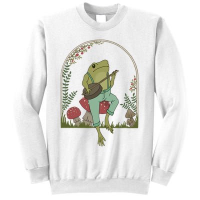 Cottagecore Aesthetic Frog Playing Banjo On Mushroom Cute Gift Sweatshirt