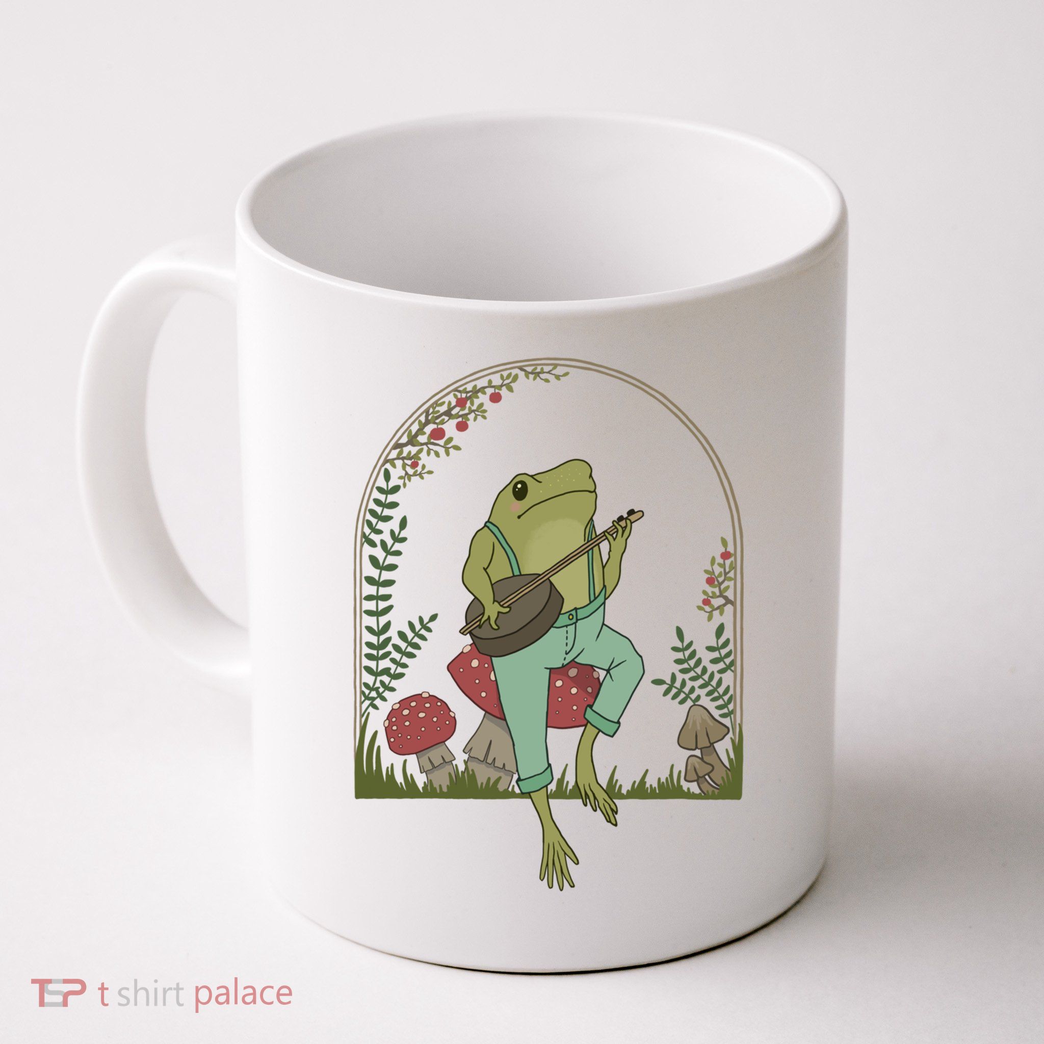 Cottagecore Aesthetic Frog Playing Banjo On Mushroom Cute Gift Mug