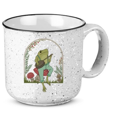 Cottagecore Aesthetic Frog Playing Banjo On Mushroom Cute Gift 15oz Campfire Ceramic Mug