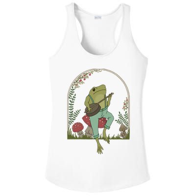 Cottagecore Aesthetic Frog Playing Banjo On Mushroom Cute Gift Ladies PosiCharge Competitor Racerback Tank
