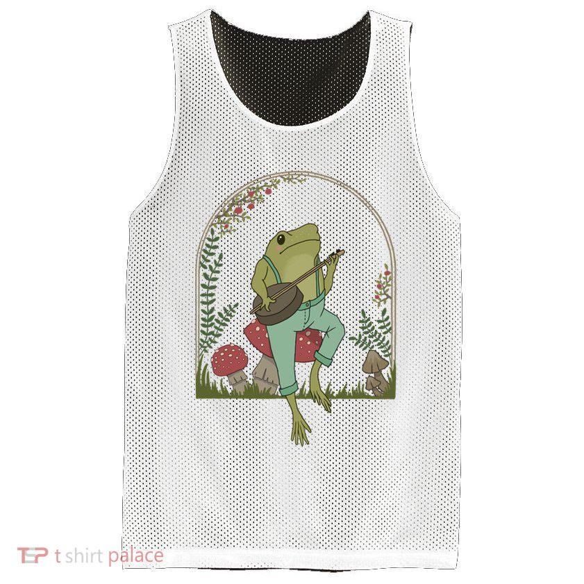 Cottagecore Aesthetic Frog Playing Banjo On Mushroom Cute Gift Mesh Reversible Basketball Jersey Tank