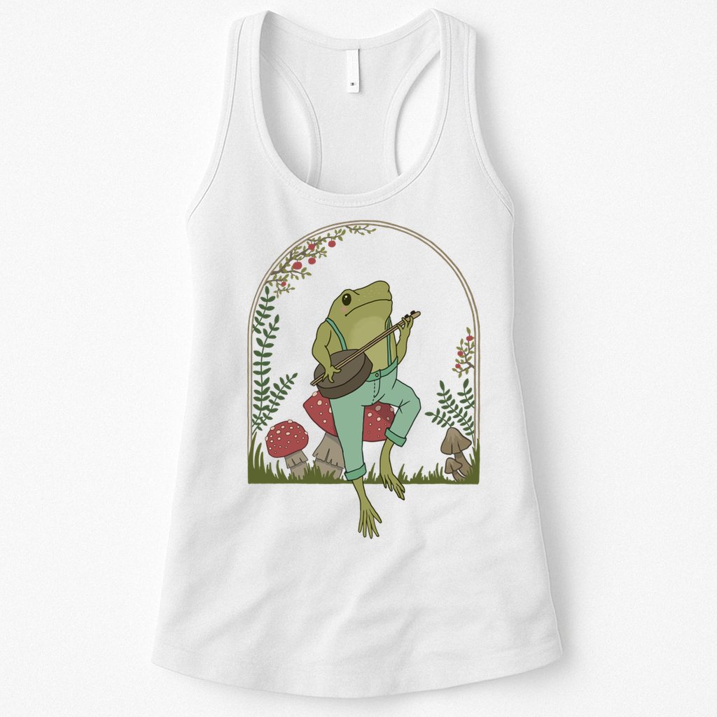 Cottagecore Aesthetic Frog Playing Banjo On Mushroom Cute Gift Womens Tank Top