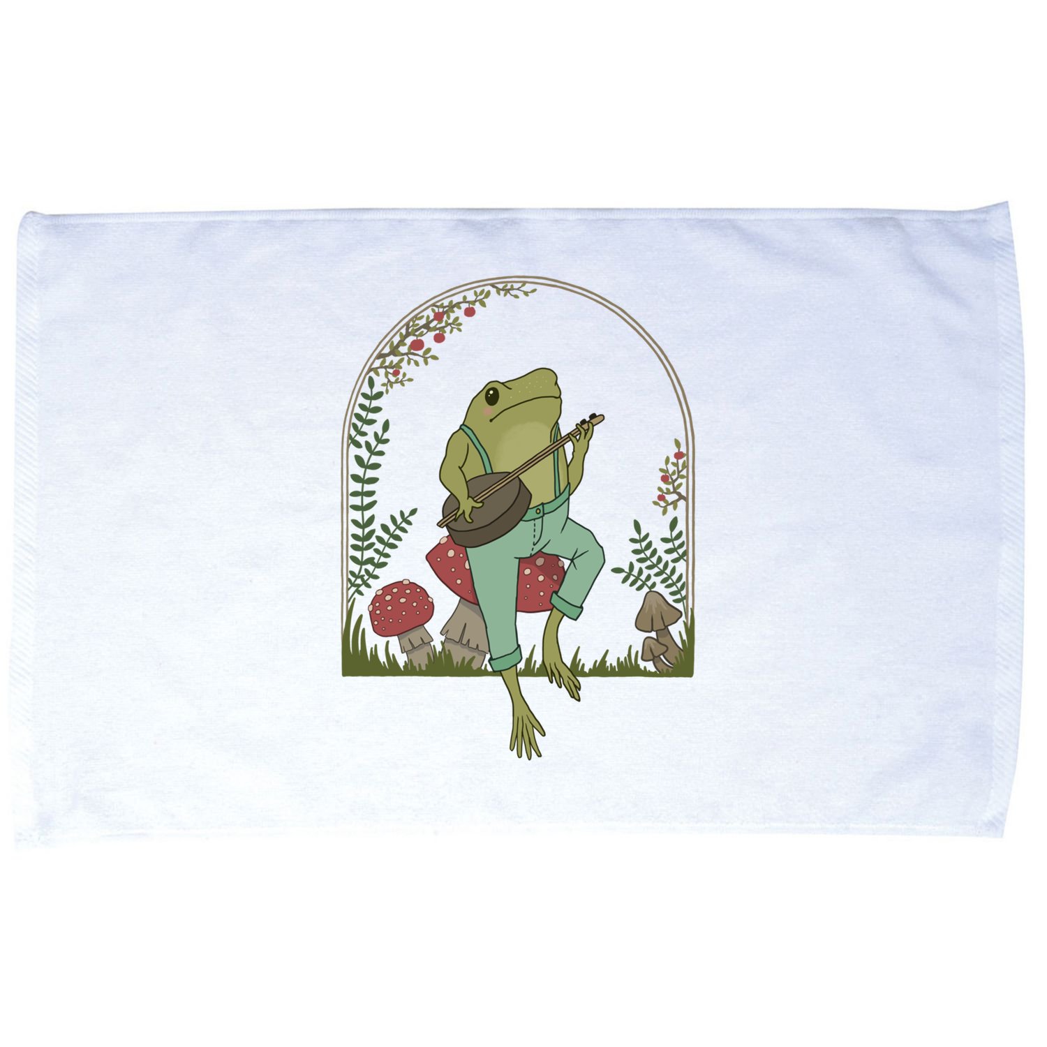 Cottagecore Aesthetic Frog Playing Banjo On Mushroom Cute Gift Microfiber Hand Towel