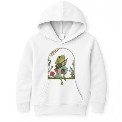Cottagecore Aesthetic Frog Playing Banjo On Mushroom Cute Gift Kids Hoodie