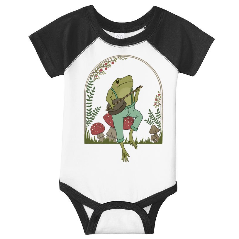Cottagecore Aesthetic Frog Playing Banjo On Mushroom Cute Gift Infant Baby Jersey Bodysuit