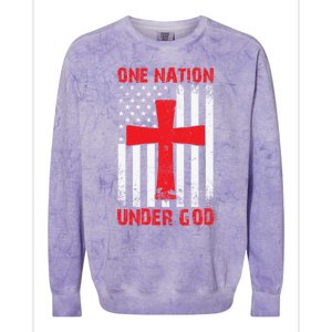 Christian American Flag One Nation Under God Funny Gift Colorblast Crewneck Sweatshirt