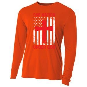 Christian American Flag One Nation Under God Funny Gift Cooling Performance Long Sleeve Crew