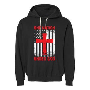 Christian American Flag One Nation Under God Funny Gift Garment-Dyed Fleece Hoodie