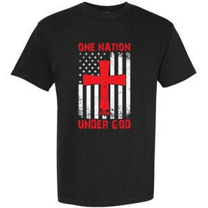 Christian American Flag One Nation Under God Funny Gift Garment-Dyed Heavyweight T-Shirt