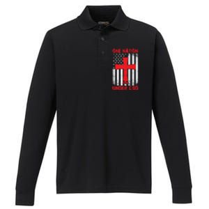 Christian American Flag One Nation Under God Funny Gift Performance Long Sleeve Polo