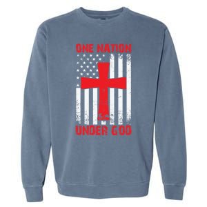 Christian American Flag One Nation Under God Funny Gift Garment-Dyed Sweatshirt