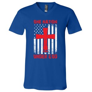 Christian American Flag One Nation Under God Funny Gift V-Neck T-Shirt