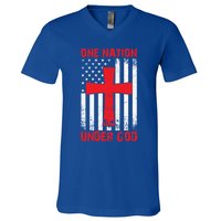 Christian American Flag One Nation Under God Funny Gift V-Neck T-Shirt