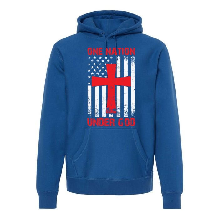 Christian American Flag One Nation Under God Funny Gift Premium Hoodie