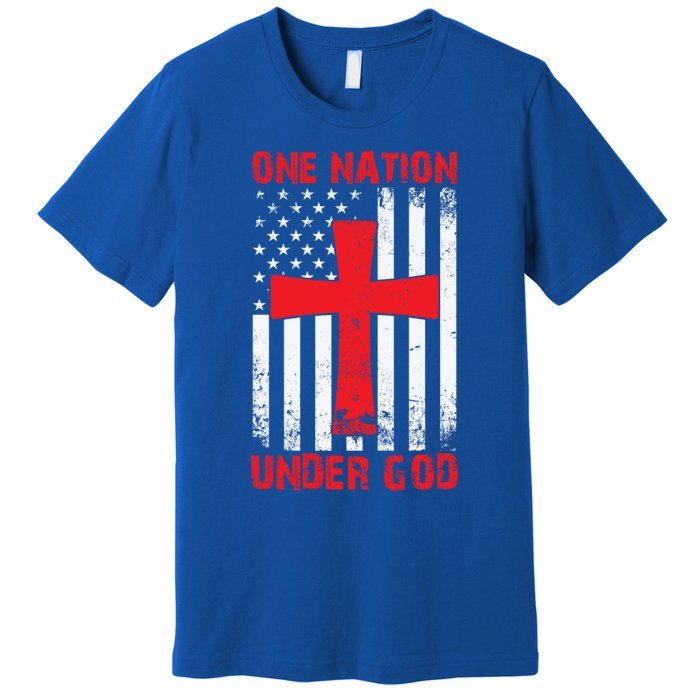 Christian American Flag One Nation Under God Funny Gift Premium T-Shirt