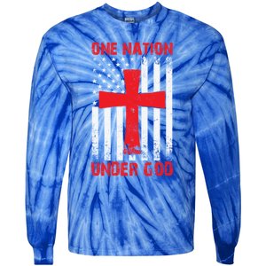 Christian American Flag One Nation Under God Funny Gift Tie-Dye Long Sleeve Shirt