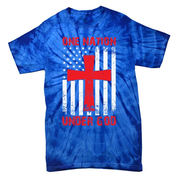 Christian American Flag One Nation Under God Funny Gift Tie-Dye T-Shirt