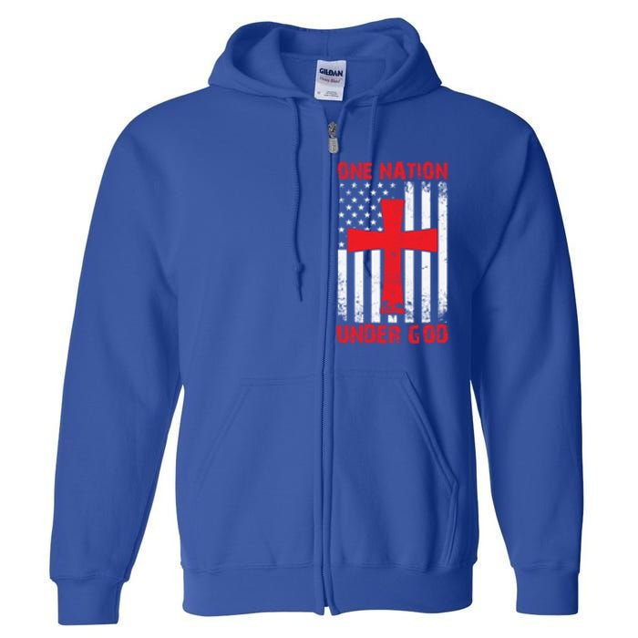 Christian American Flag One Nation Under God Funny Gift Full Zip Hoodie