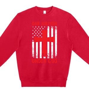 Christian American Flag One Nation Under God Funny Gift Premium Crewneck Sweatshirt