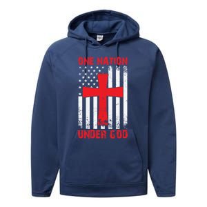 Christian American Flag One Nation Under God Funny Gift Performance Fleece Hoodie