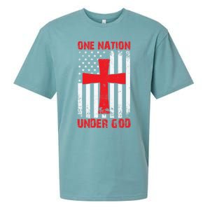 Christian American Flag One Nation Under God Funny Gift Sueded Cloud Jersey T-Shirt