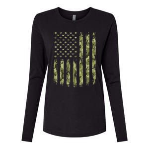 Camo American Flag Desert Green Camouflage Tactical Military Womens Cotton Relaxed Long Sleeve T-Shirt