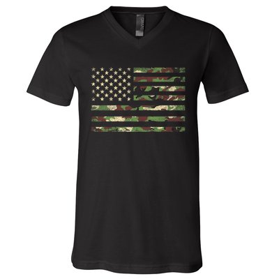 Camo American Flag Usa Military Tactical Camouflage Desert V-Neck T-Shirt