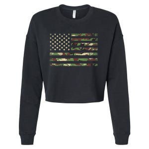 Camo American Flag Usa Military Tactical Camouflage Desert Cropped Pullover Crew