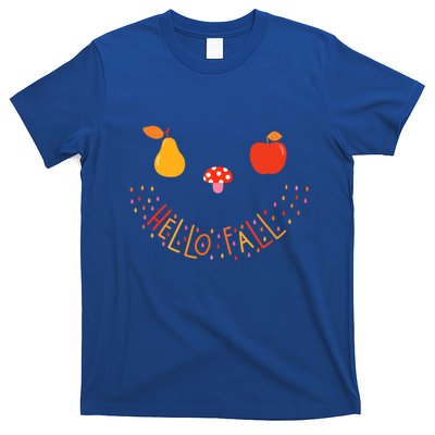 Cute Autumn Face Apple Mushroom Pear And Rain Hello Fall Meaningful Gift T-Shirt