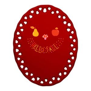 Cute Autumn Face Apple Mushroom Pear And Rain Hello Fall Meaningful Gift Ceramic Oval Ornament